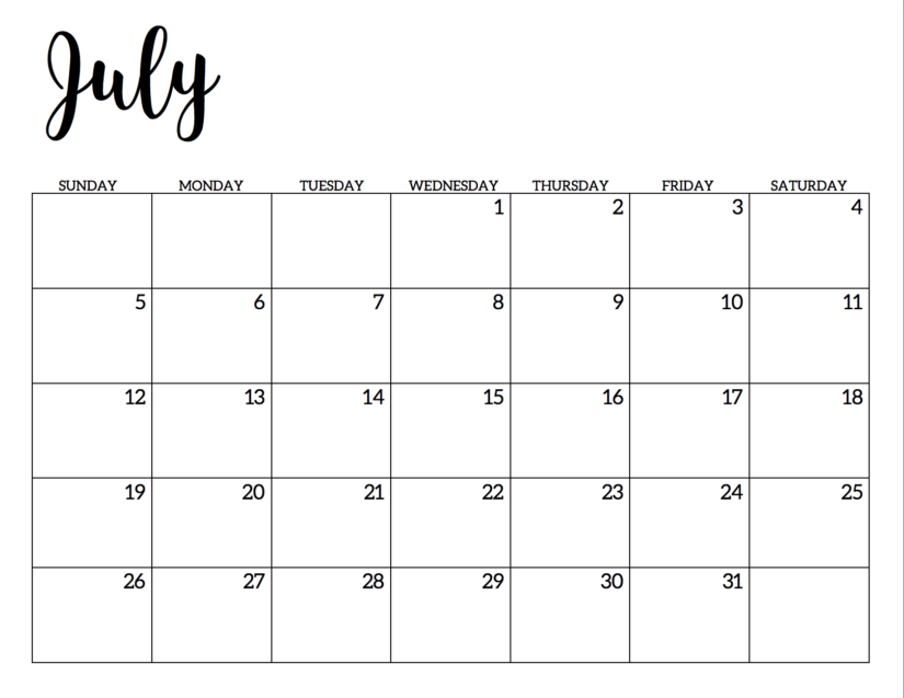 30 Printable July 2020 Calendars To Get For Free Onedesblog Blank 