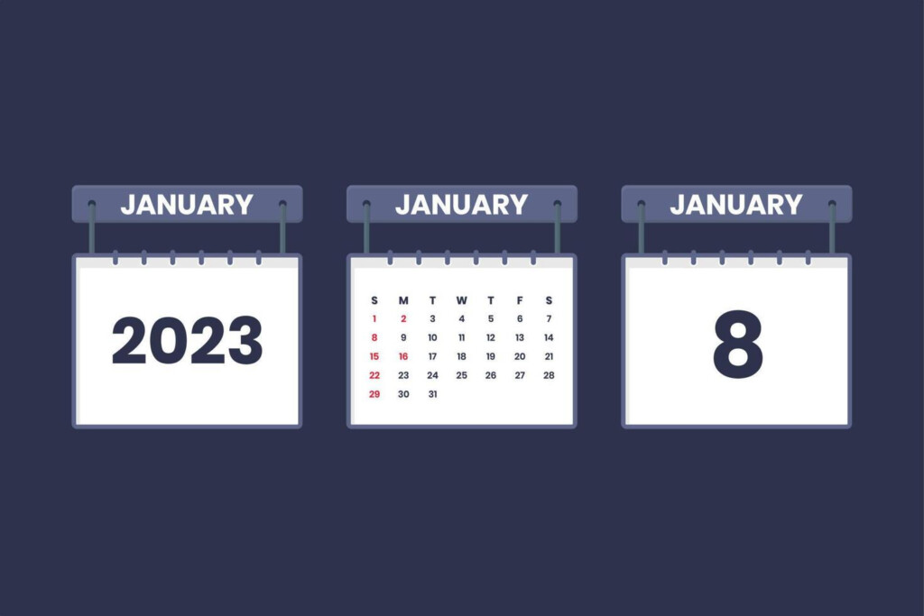 8 January 2023 Calendar Icon For Schedule Appointment Important Date 