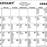 American Name Day Calendar Of First Names January 1982