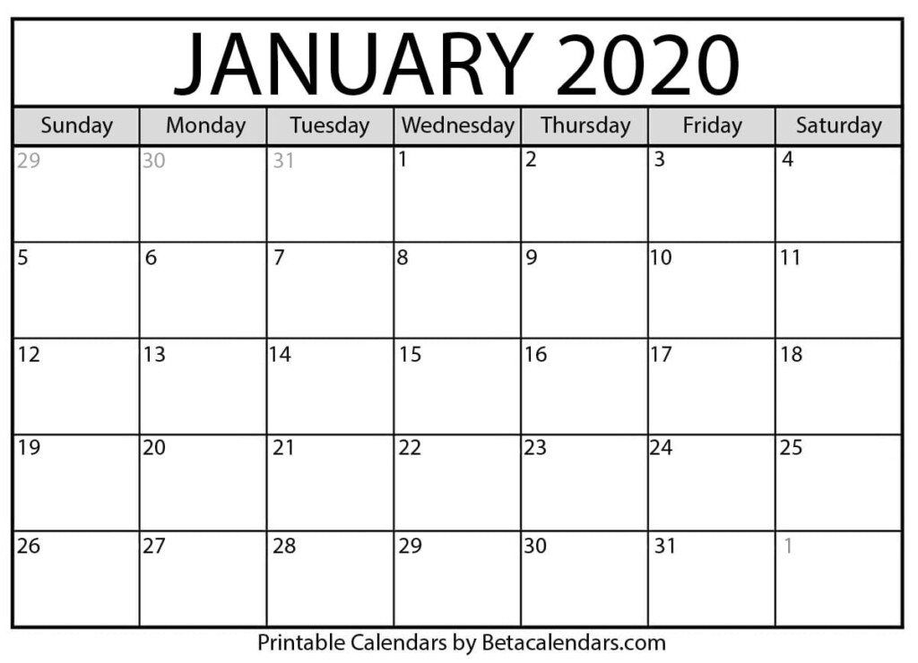 Blank 2020 Calendar Template Example Calendar Printable