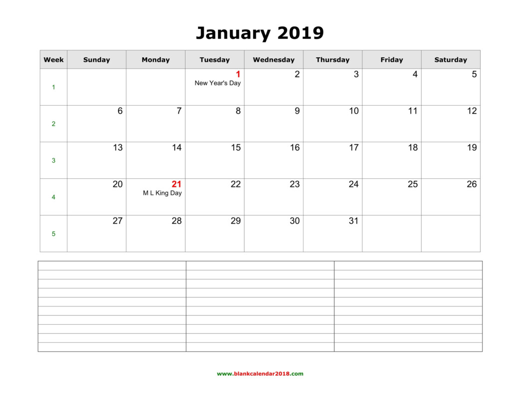 Blank Calendar For January 2019