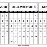 Calendar November December 2018 January 2019 Template January 