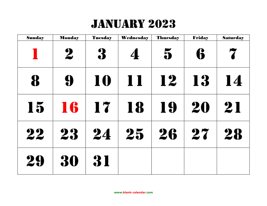 Free Download Printable January 2023 Calendar Large Font Design 