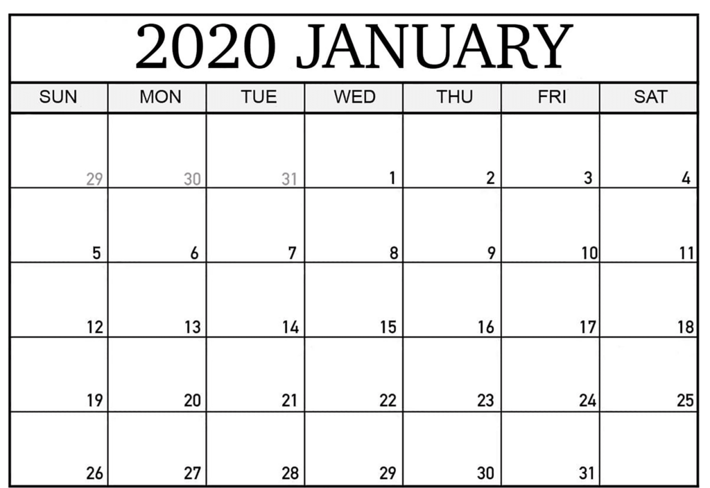 Free Editable January Calendar 2020 Blank Template