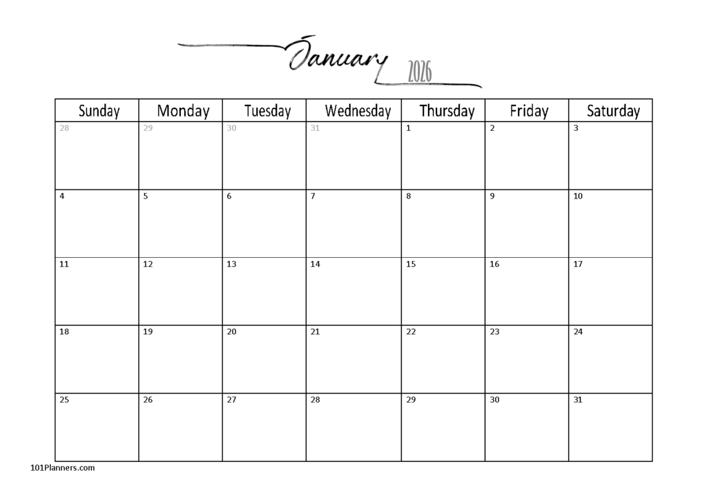 Free Printable January 2021 Calendar Customize Online