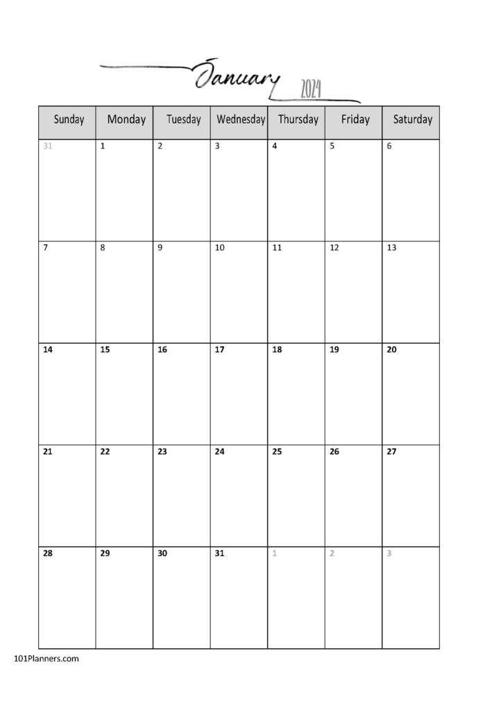 Free Printable January 2021 Calendar Customize Online