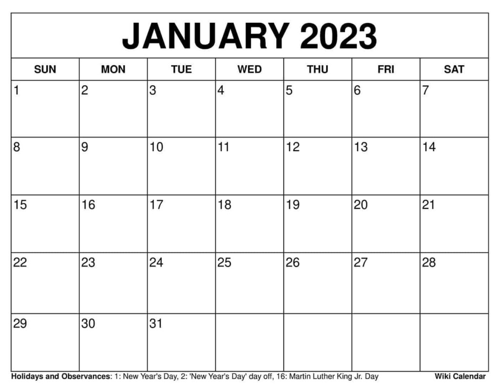 Free Printable January 2022 Calendars