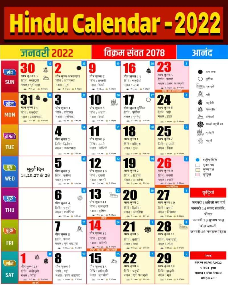 Hindu Calendar 2022 January 2022 