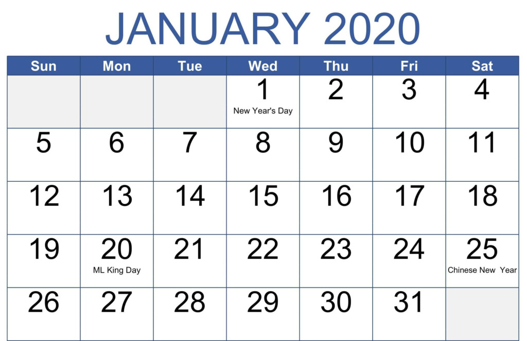 Jan 2020 Holiday Calendar For Planning