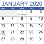 Jan 2020 Holiday Calendar For Planning