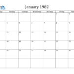 January 1982 Calendar PDF Word Excel