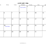 January 1986 Calendar