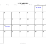 January 1999 Calendar