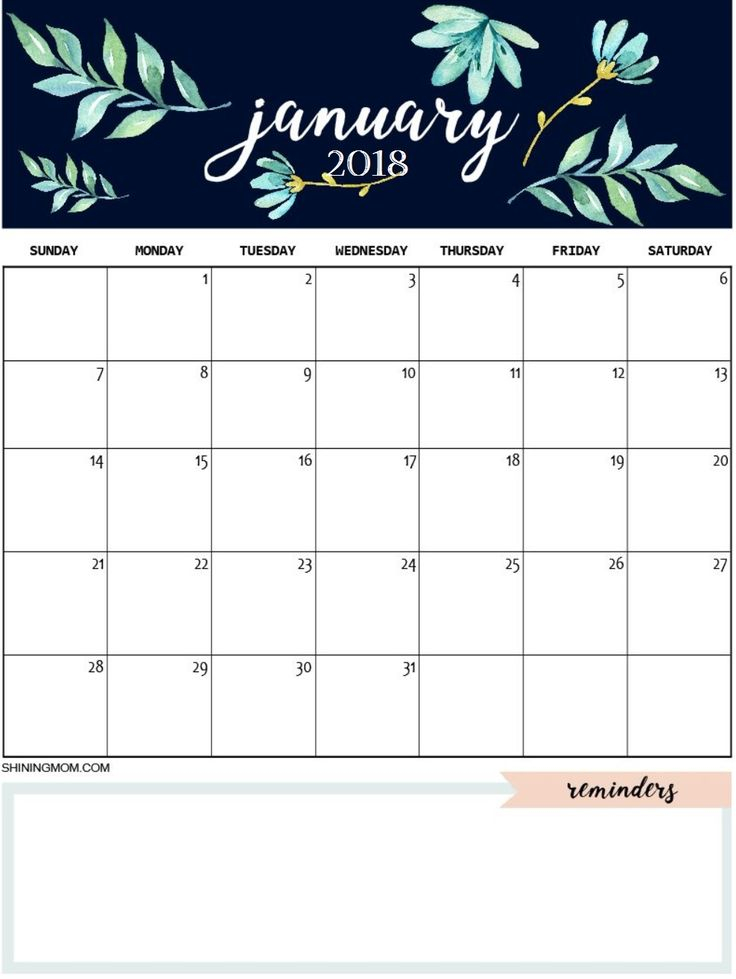 January 2018 Cute Calendar January Calendar Calendar Template 