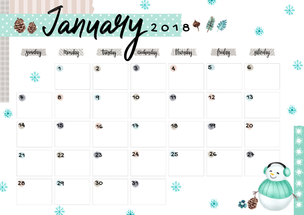 January 2018 Printable Colorful Calendar Free Download Colorful Zone