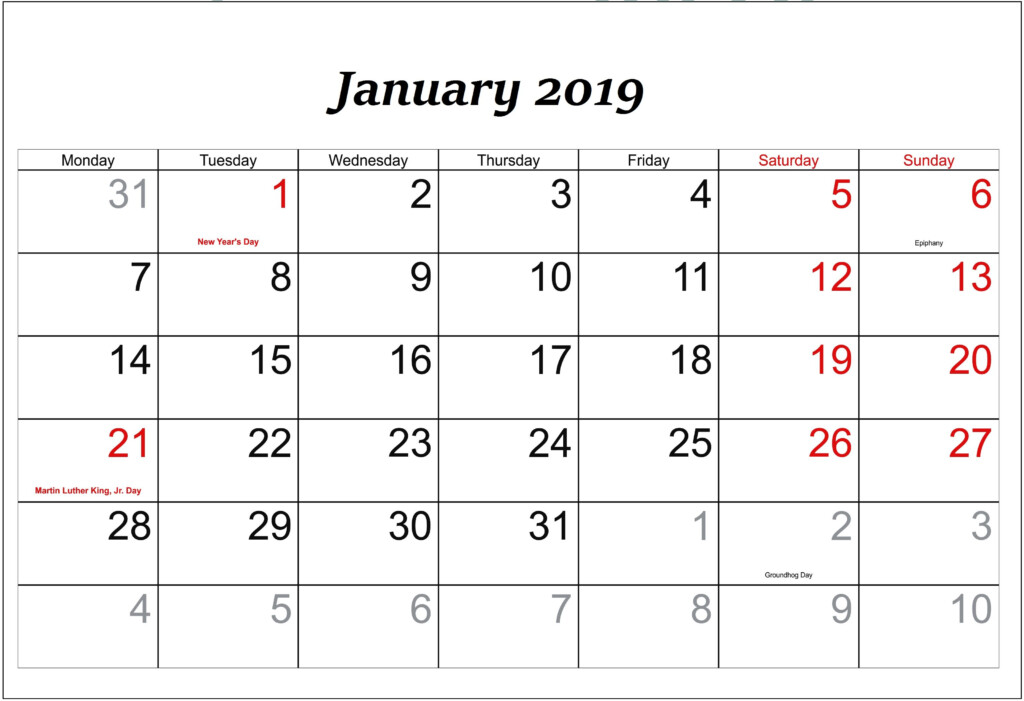 January 2019 Calendar With Holiday To Do List 2019 Calendar January 