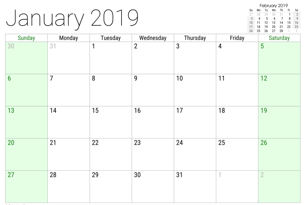 January 2019 Google Sheet Calendar 2019 Calendar Calendar Monthly 