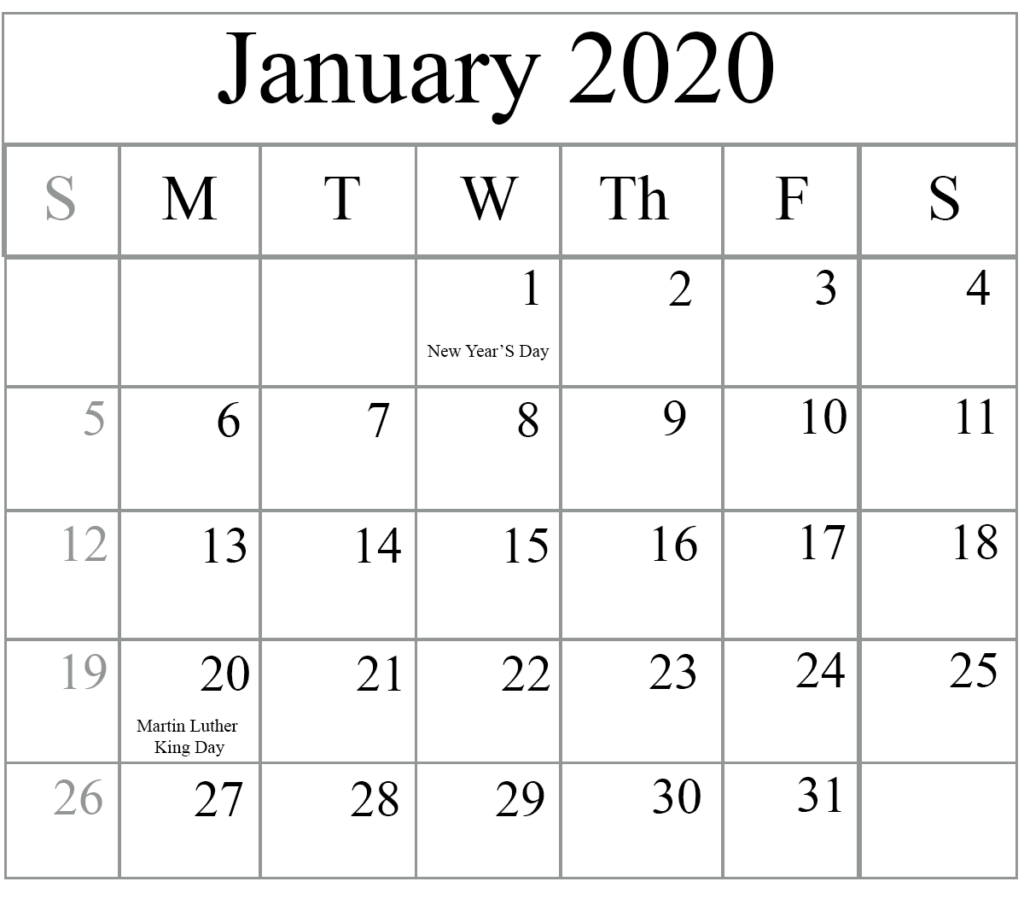 January 2020 Calendar PDF Free Printable Calendar Templates Monthly 