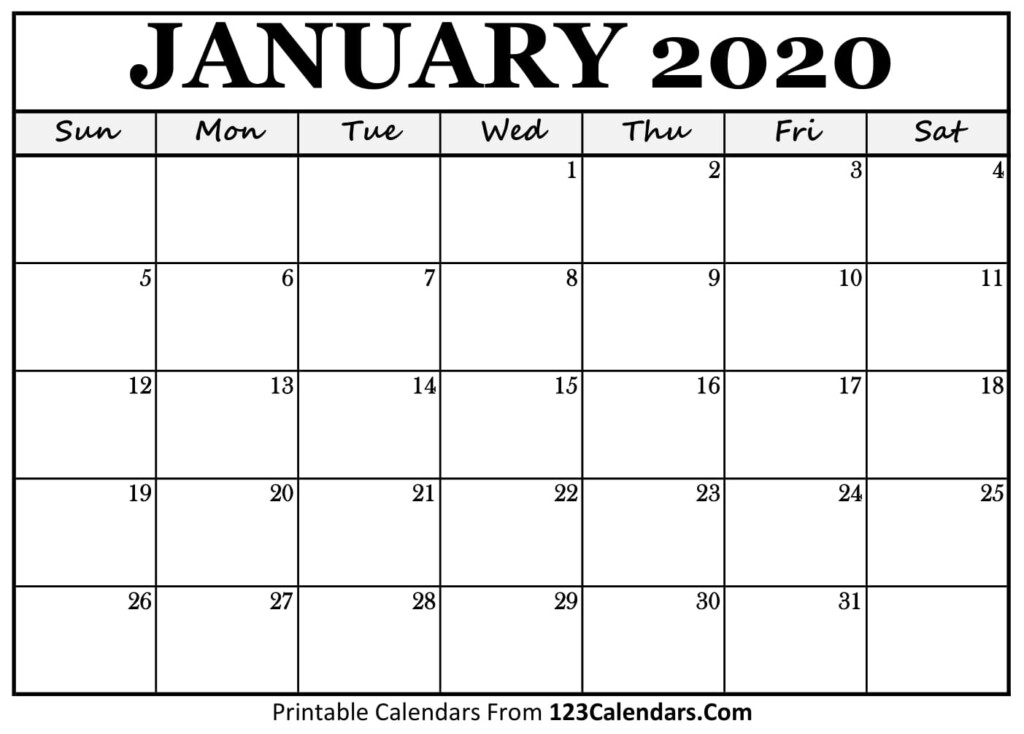 January 2020 Printable Calendar 123Calendars