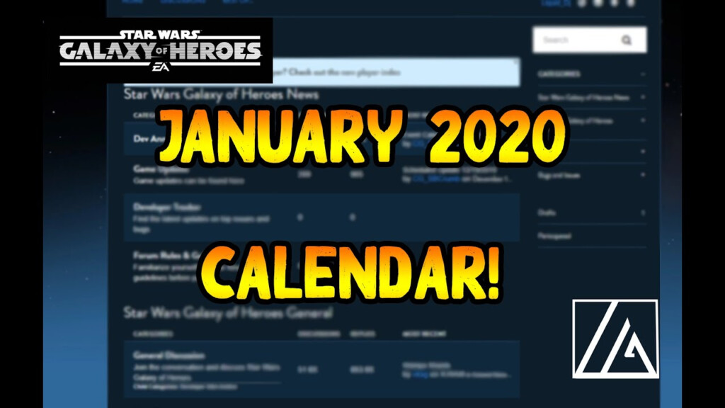 January 2020 SWGOH Calendar Star Wars Galaxy Of Heroes YouTube