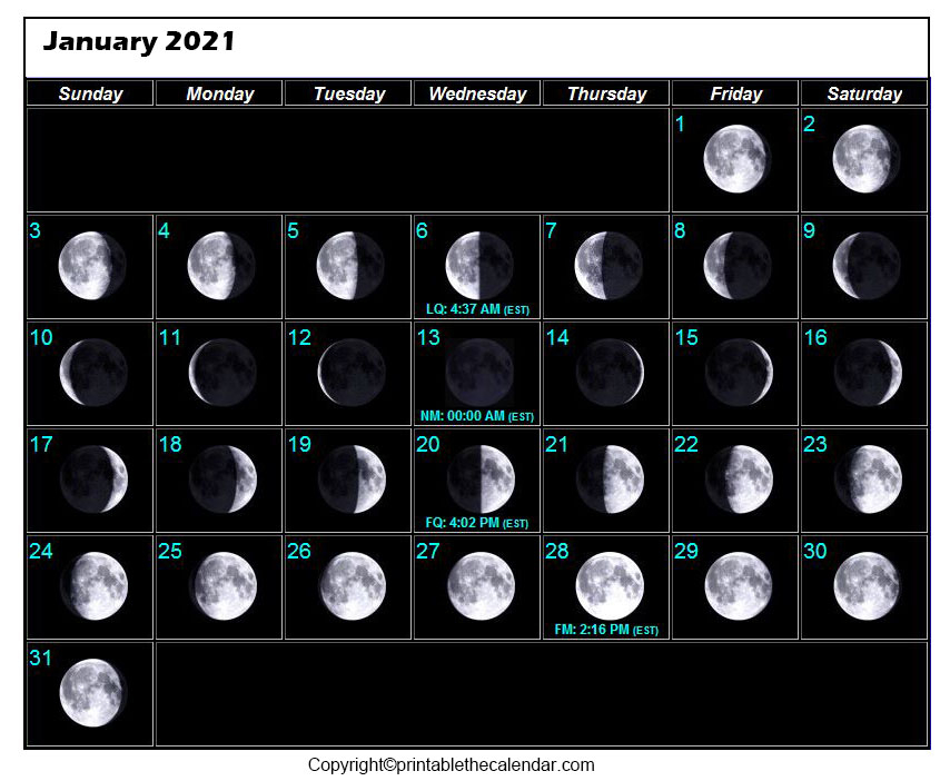 January 2021 Full Moon Calendar Free Printable Template Printable