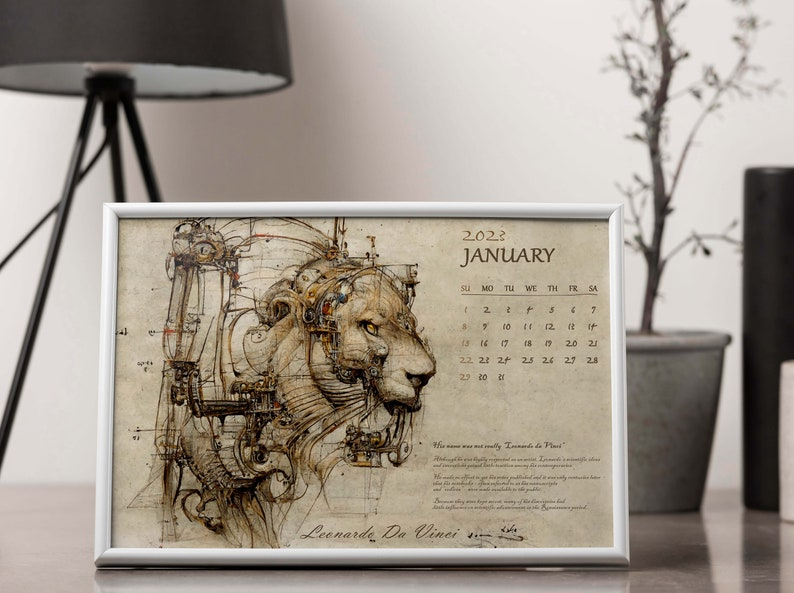 January 2023 Calendar Da Vinci Style Calendar Poster Monthly Etsy Canada