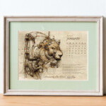 January 2023 Calendar Da Vinci Style Calendar Poster Monthly Etsy Canada