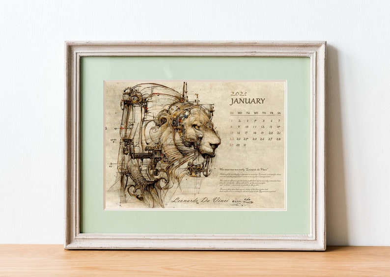 January 2023 Calendar Da Vinci Style Calendar Poster Monthly Etsy Canada