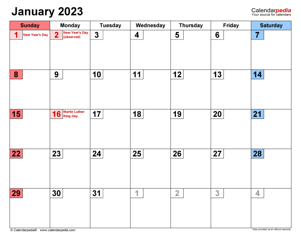 January 2023 Calendar Templates For Word Excel And PDF