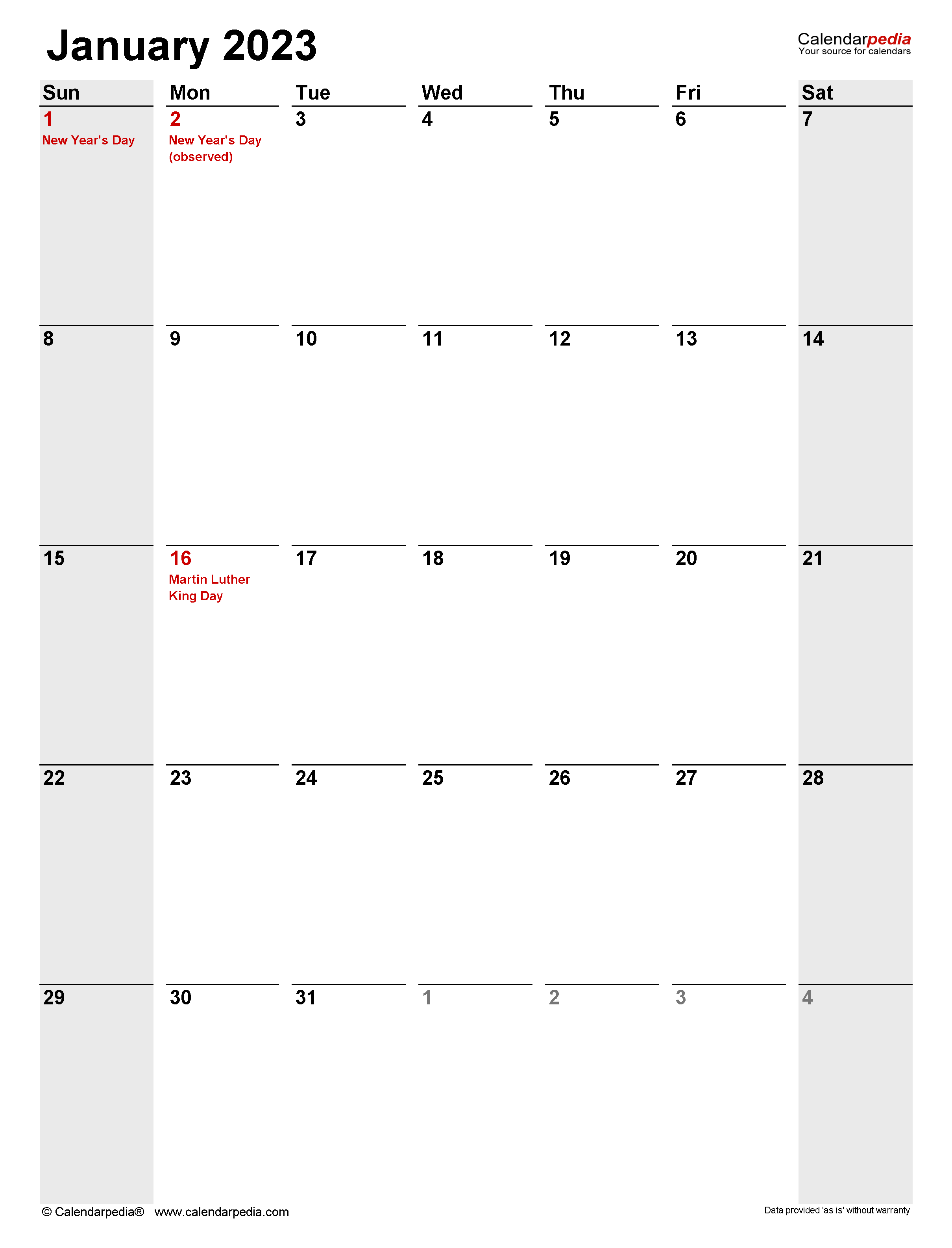 January 2023 Calendar Templates For Word Excel And PDF