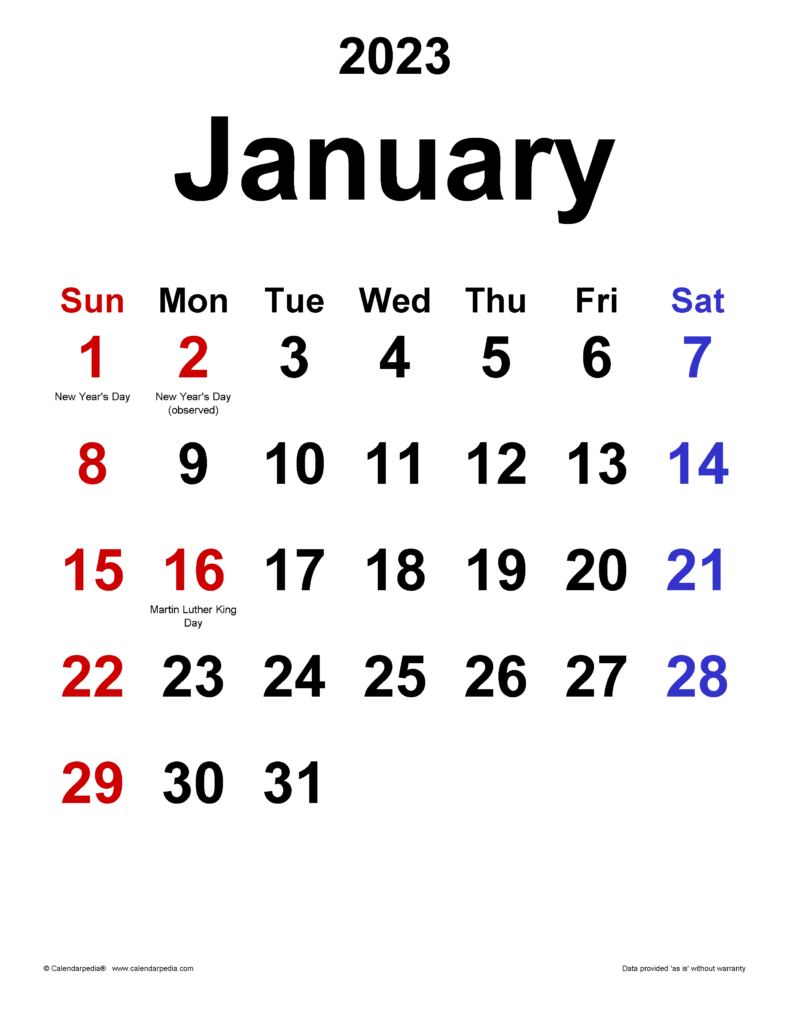 January 2023 Calendar Templates For Word Excel And PDF