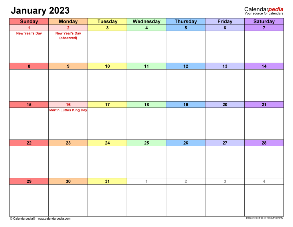 January 2023 Calendar Templates For Word Excel And PDF