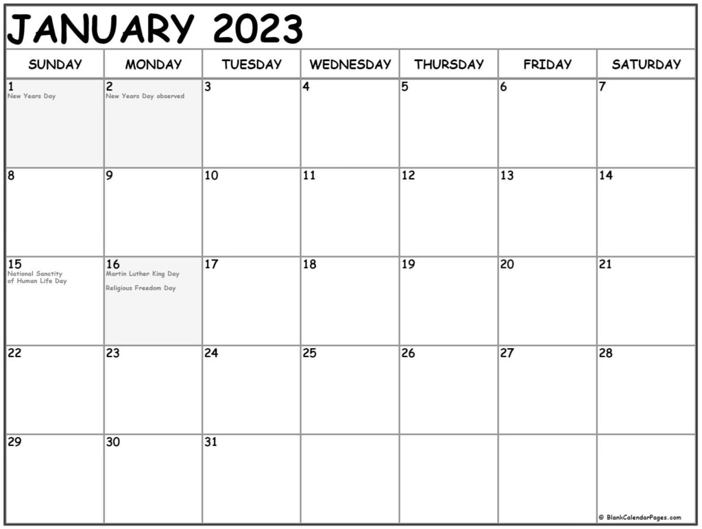 January 2023 Calendar With Holidays