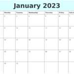 January 2023 Free Calendar