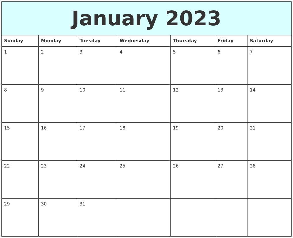 January 2023 Free Calendar