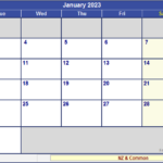 January 2023 New Zealand Calendar With Holidays For Printing image Format