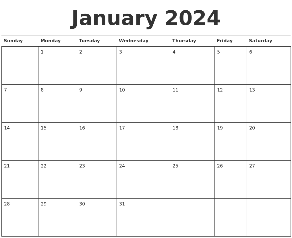 January 2024 Calendar Printable