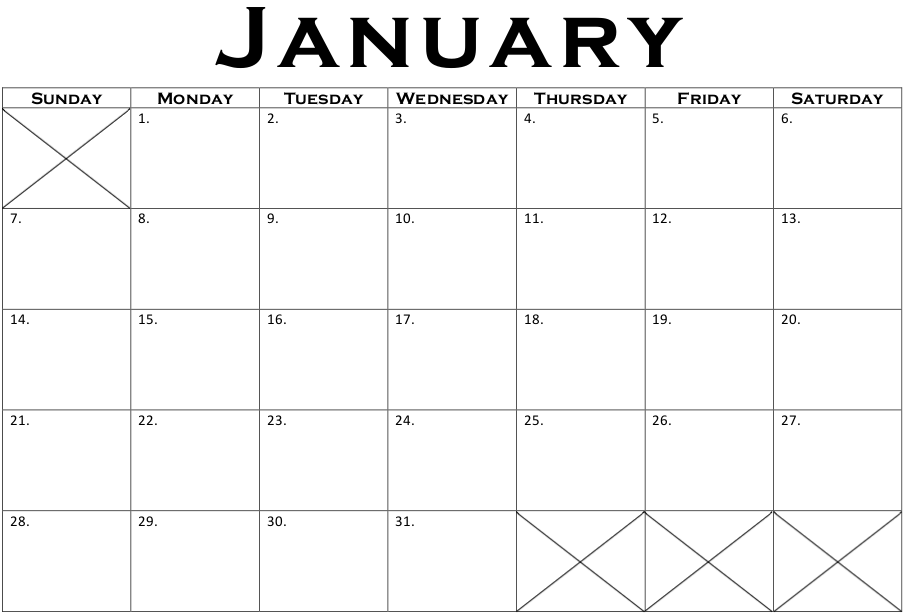 January Blank Calendar Printable Calendars