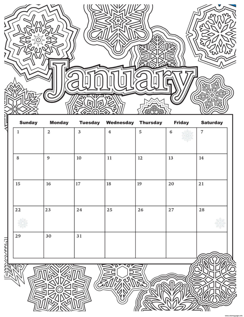 January Calendar 2019 Coloring Pages Printable