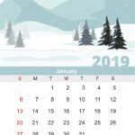 January Calendar 2019 Mountain Winter Landscape With Fir Forest Stock