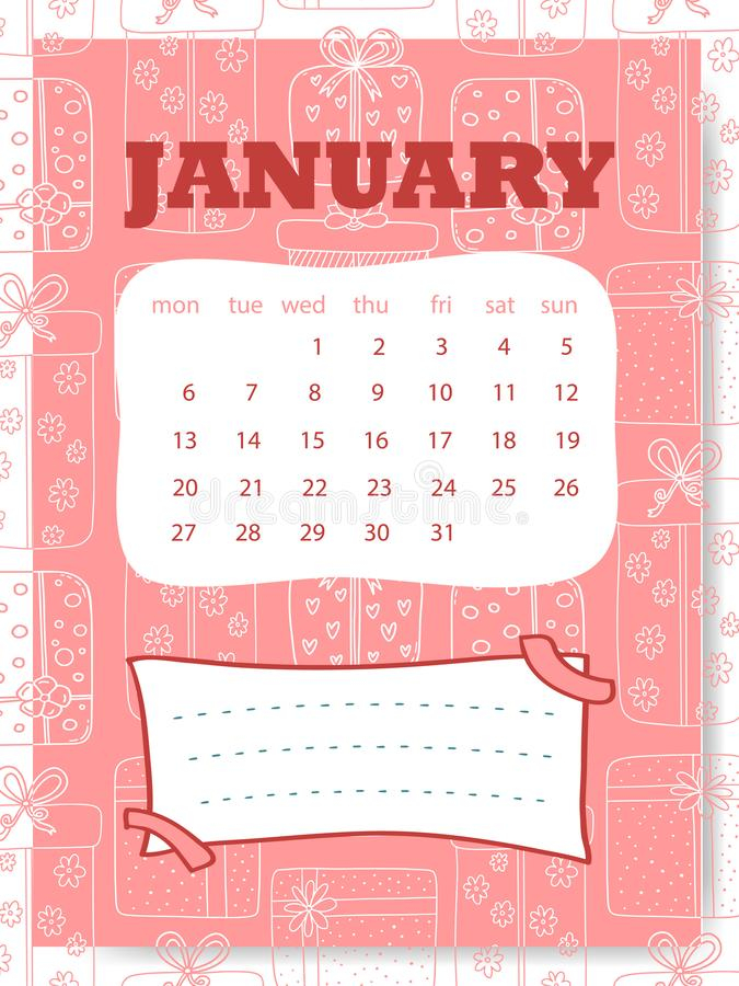 January Illustrated Name Of Calendar Month Illustration Stock Vector 