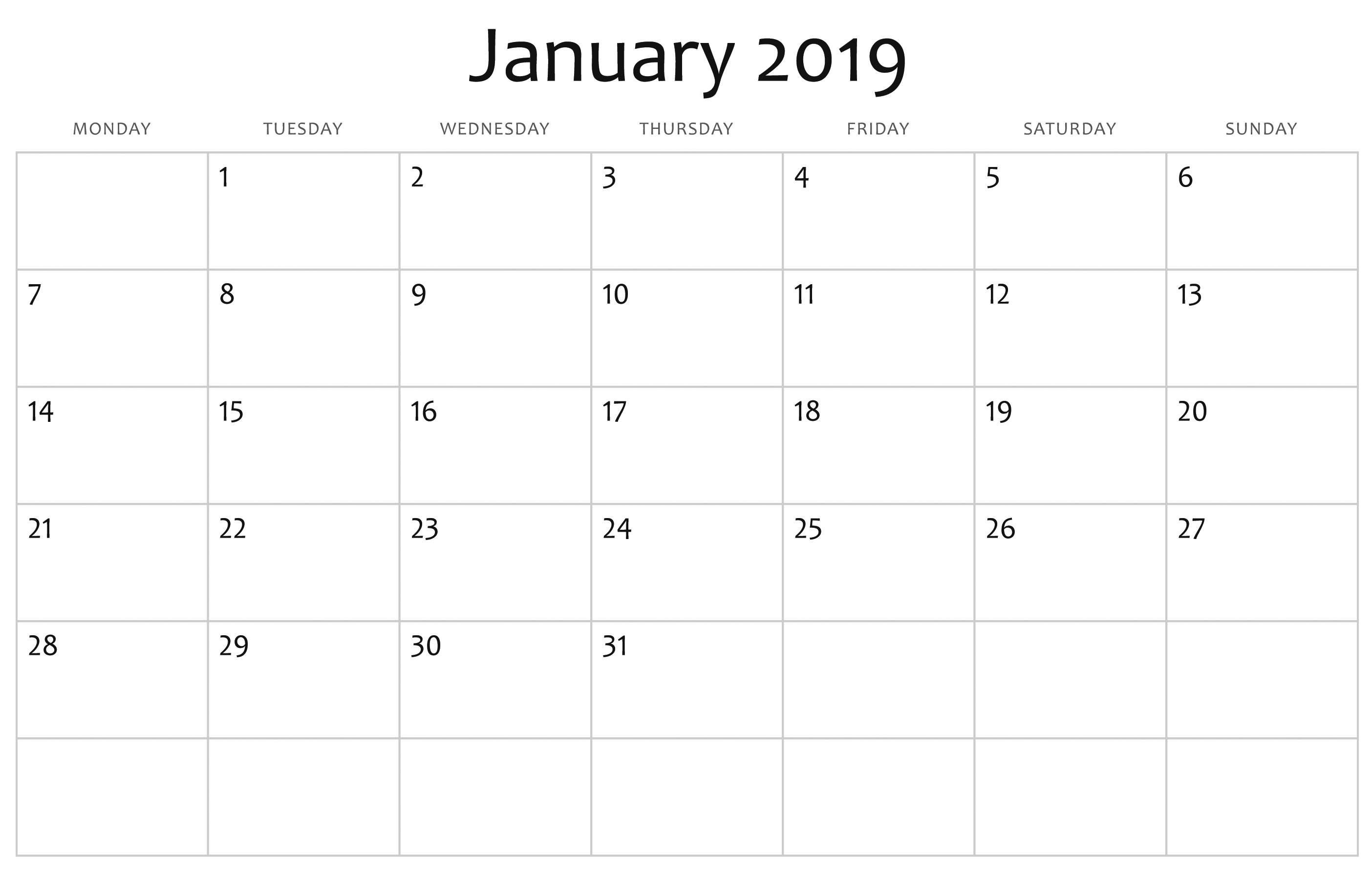 Printable January Calendar Template