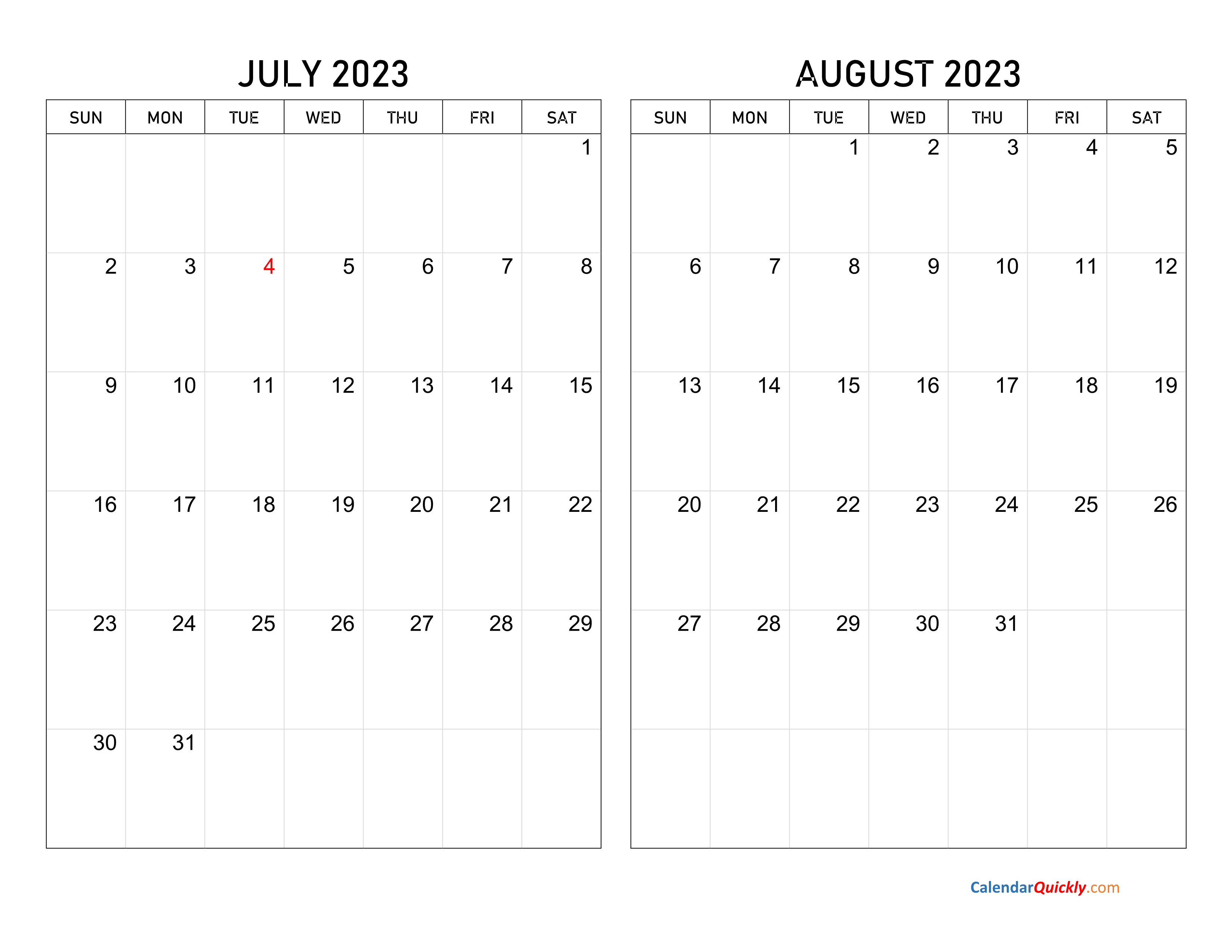 July And August 2023 Calendar Calendar Quickly