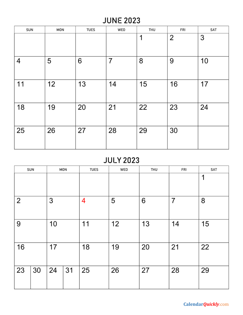 June And July 2023 Calendar Calendar Quickly