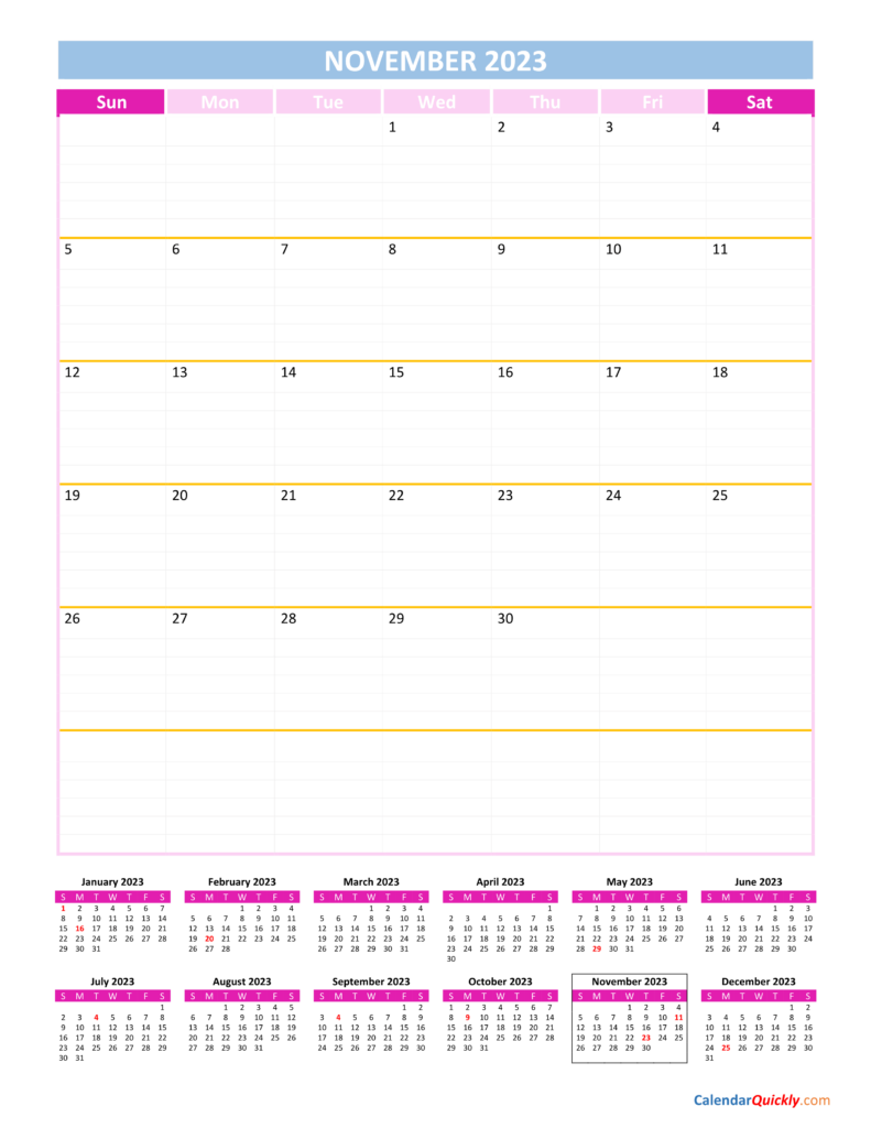 November Calendar 2023 Vertical Calendar Quickly