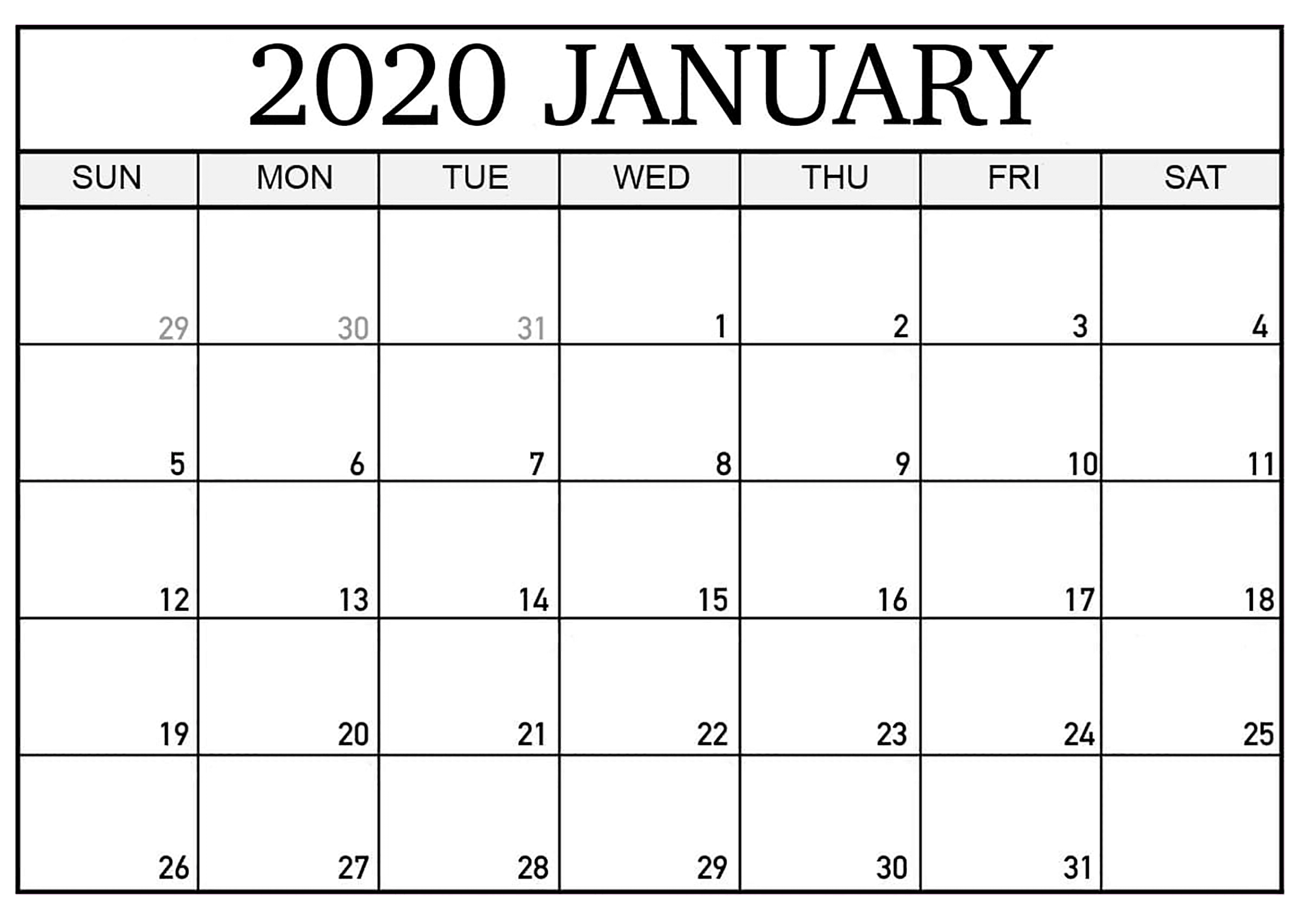 Printable Calendar January 2020 Calendar Printables Free Templates