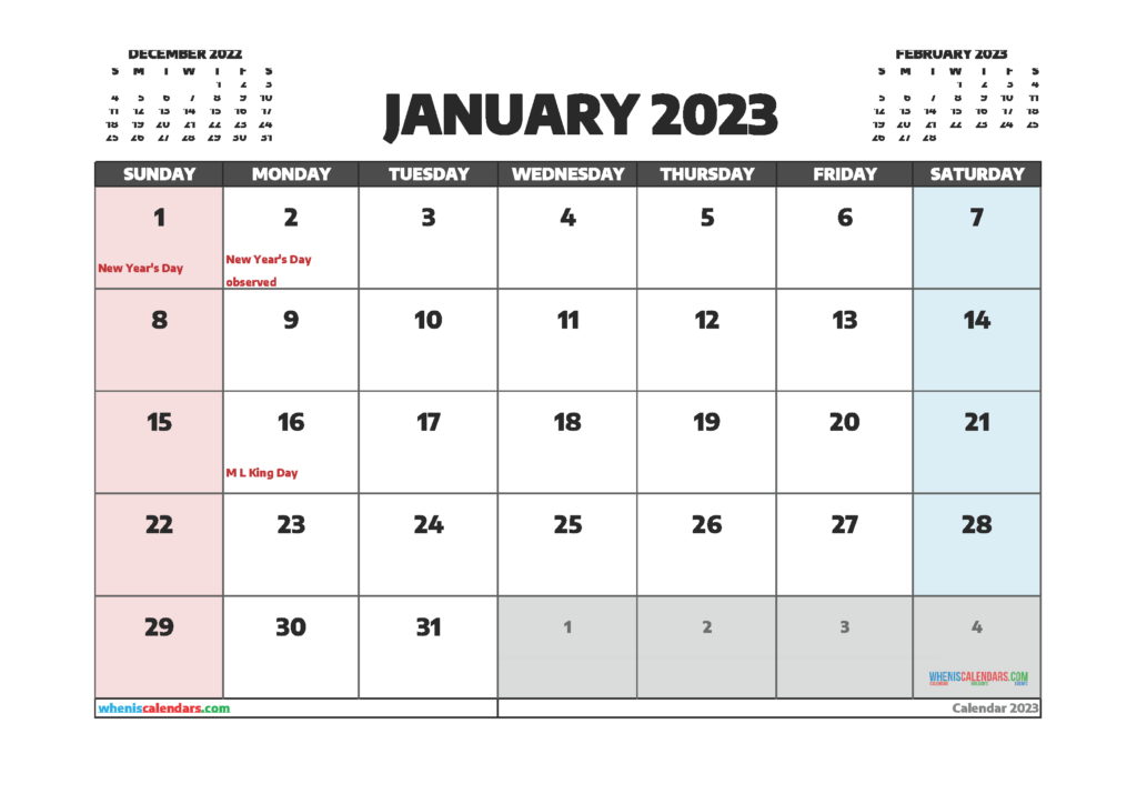 Printable January 2023 Calendar Free 12 Templates