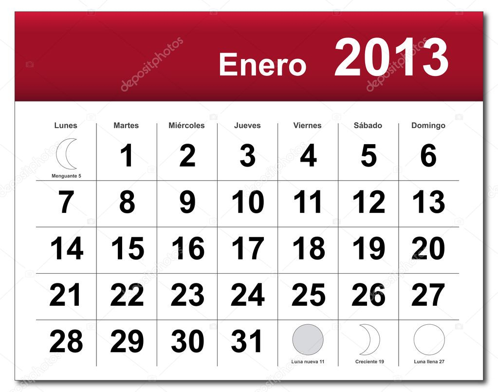 Spanish Version Of January 2013 Calendar Stock Vector Lutya 11399792