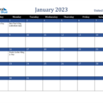 United States January 2023 Calendar With Holidays