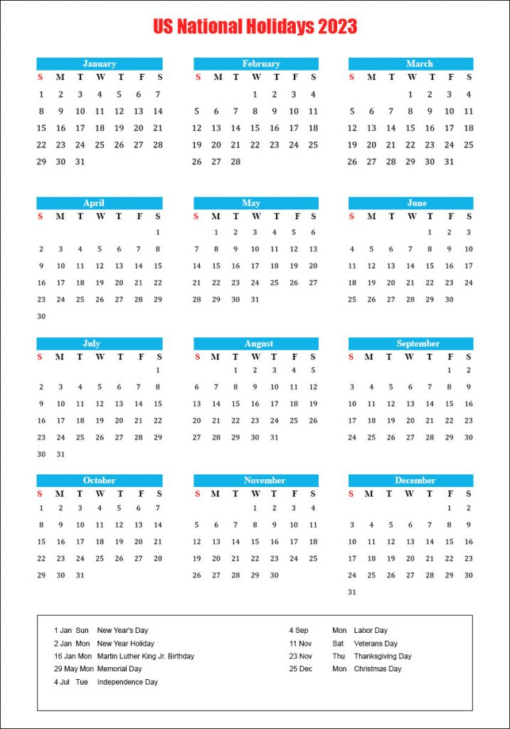 US Calendar 2023 With National Holidays Archives The Holidays Calendar